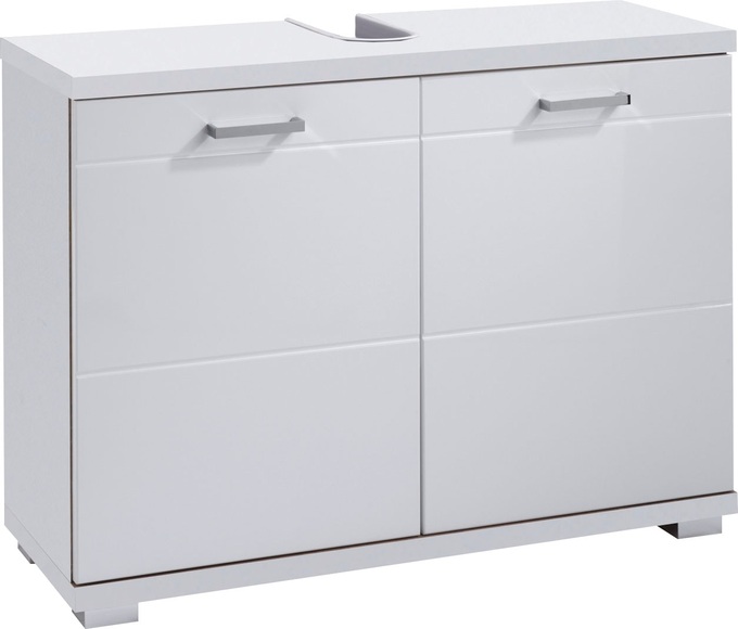 byLIVING Waschbeckenunterschrank »Nebraska«, Breite 80 cm, Badezimmerschrank mit Metallgriffen, MDF-Fronten in Hochglanz-Optik und Ausschnitt für Abwasserleitung