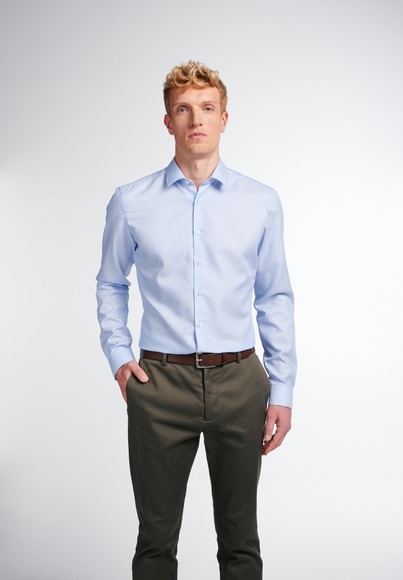 ETERNA LANGARM HEMD SUPER-SLIM FIT KETTLANCÉ HELLBLAU STRUKTURIERT