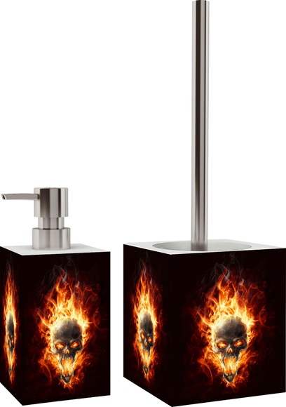 Sanilo Badaccessoire-Set »Totenkopf«, 2-teiliges Set aus Seifenspender und WC-Bürste