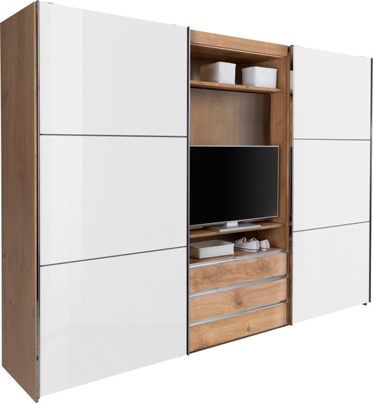 Fresh To Go Schwebetürenschrank mit drehbaren TV-Element, Aussentüren mit Glas
