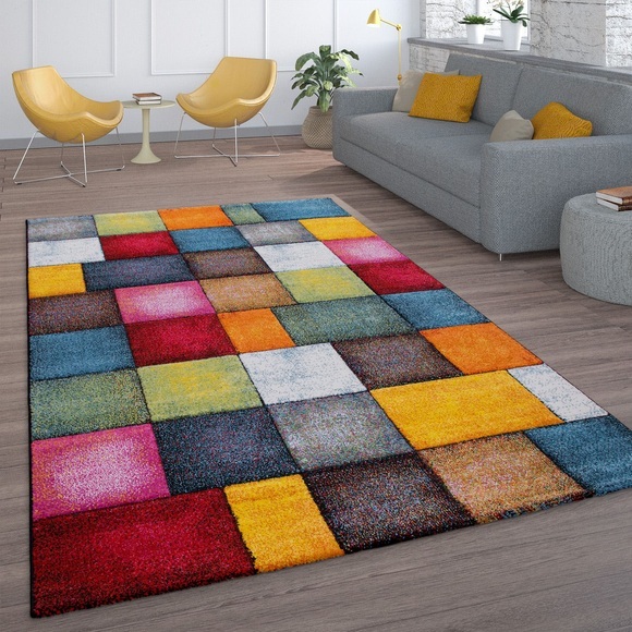 Paco Home Teppich »Smaragd 753«, rechteckig, 18 mm Höhe, Kurzflor, gewebt, 3D-Design, mit Karo Muster, ideal im Wohnzimmer & Schlafzimmer