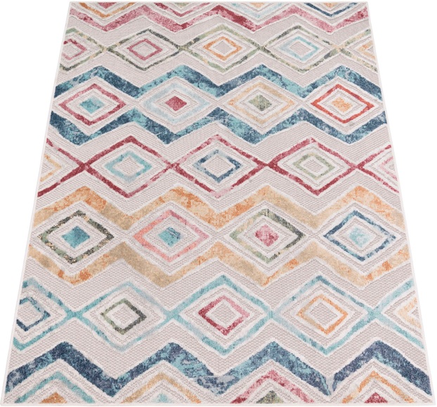 Paco Home Teppich »Fusion 761«, rechteckig, 10 mm Höhe, Kurzflor, Rauten Muster, Boho, In- und Outdoor geeignet, Wohnzimmer