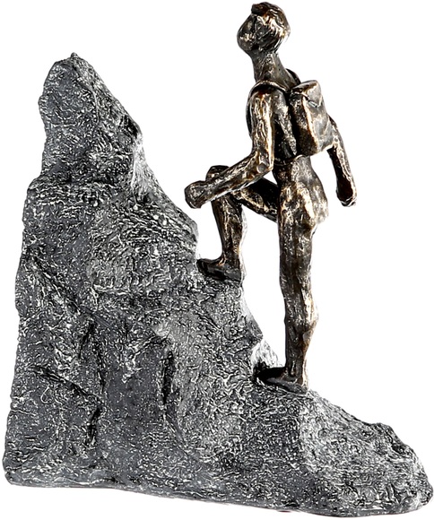 Casablanca by Gilde Dekofigur »Skulptur Wanderer, bronzefarben/grau«, Dekoobjekt, Höhe 20, Mann mit Rucksack, mit Spruchanhänger, Wohnzimmer