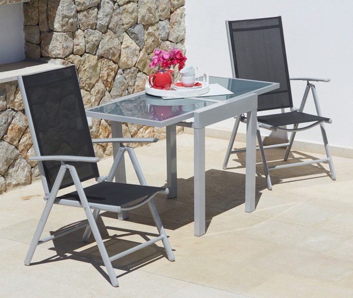 MERXX Gartenmöbelset »Lima«, 3-tlg., 2 Hochlehner, Ausziehtisch 65x130 cm, Alu/Textil