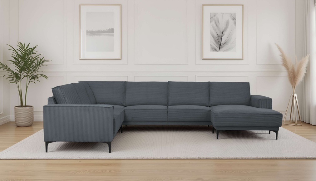 PLACES OF STYLE Wohnlandschaft »XXL Sofa Oland, Struktur, Flachgewebe, Luxus-Microfaser, Boucle« U-Form, 342 cm, Wellenunterfederung, Skandi-Design, Metallfüsse