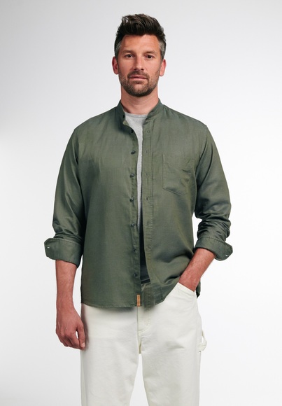 ETERNA LANGARM HEMD REGULAR FIT UPCYCLING SHIRT LEINEN OLIVGRÜN
