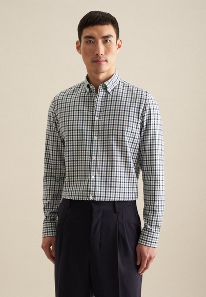 seidensticker Flanellhemd »Slim«, Slim Langarm Button-Down-Kragen Karo