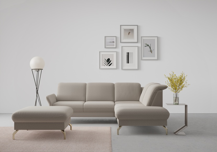 sit&more Ecksofa »Fashion«, wahlweise mit Kopfteilverstellung und Vorziehsitz, motorisch, mit satinierten Nickelfüssen