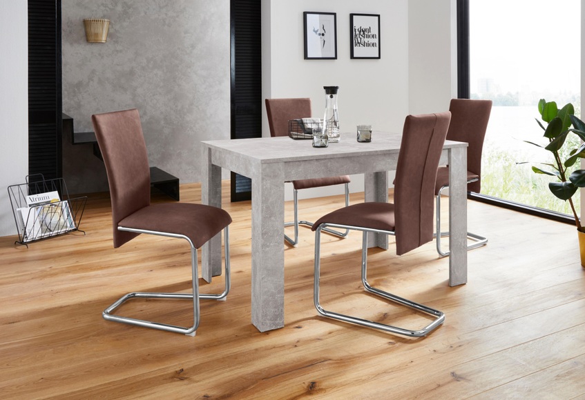 Homexperts Essgruppe »Nick2-Mulan«, (Set, 5 tlg.), mit 4 Stühlen, Tisch in Beton-Optik, Breite 120 cm