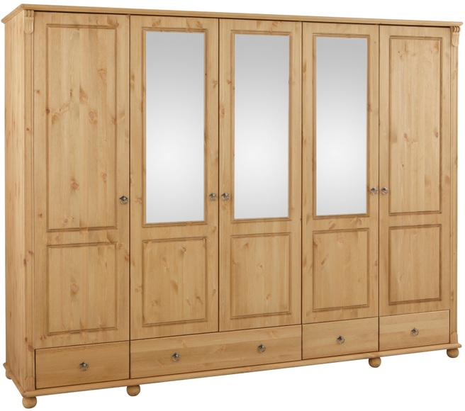 Home affaire Kleiderschrank »Tessin«, Breite 245 cm, Kiefer massiv, Inkl. Spiegelmitteltüren
