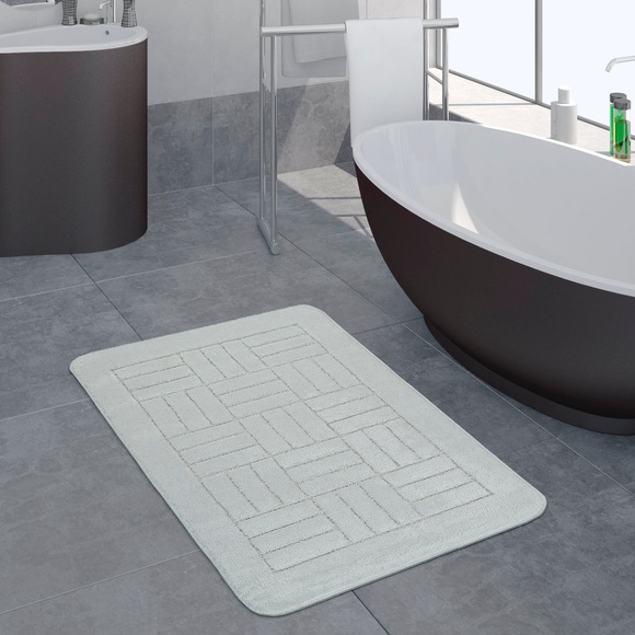 Paco Home Badematte »Riga 187«, Höhe 16 mm, rutschhemmend beschichtet, fussbodenheizungsgeeignet, Badteppich, Uni Farben, mit Kachelmuster, waschbar, rechteckig & rund erhältlich