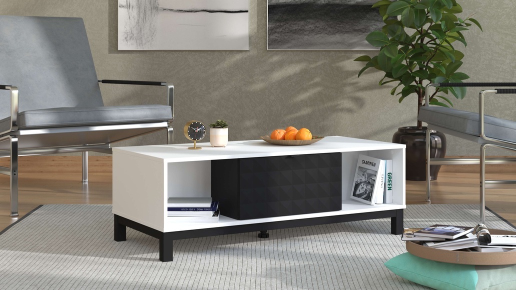 Home affaire Couchtisch »Sarthe, 120 cm, modernes Design mit viel Stauraum«, vier offene Regale und eines mit Türen, Artisan-Eiche