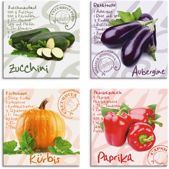 Artland Leinwandbild »Zucchini, Aubergine, Kürbis, Paprika«