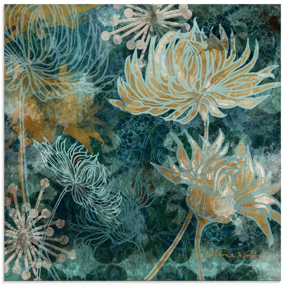 Artland Glasbild »Blaue Chrysanthemen I«