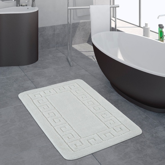 Paco Home Badematte »Riga 186«, Höhe 16 mm, rutschhemmend beschichtet, fussbodenheizungsgeeignet, Badteppich, Uni Farben, mit Bordüre, waschbar, rechteckig & rund erhältlich