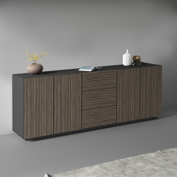 INOSIGN Sideboard »Vega Sideboard,Kommode,220 cm«, mit 4 Türen und 3 Schubladen,Fronten mit Rillen-Optik