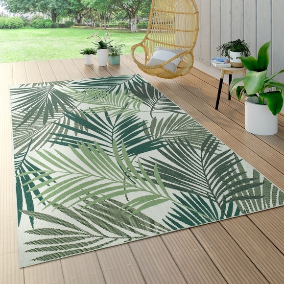 Paco Home Teppich »Ostende 534«, rechteckig, 2 mm Höhe, Flachgewebe, Motiv Palmenblätter, In- und Outdoor geeignet, Wohnzimmer