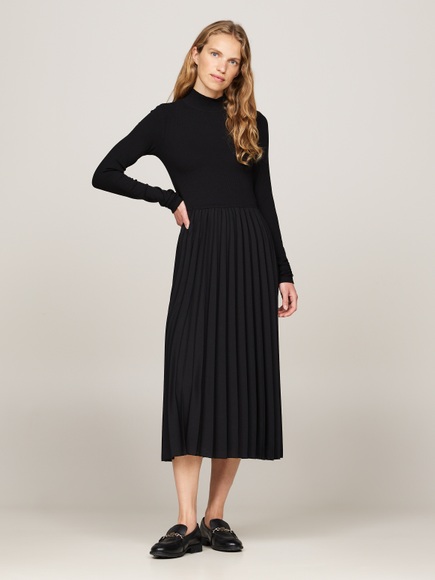 Tommy Hilfiger Blusenkleid »RIB MIX F&F PLEATED DRESS LS«, mit Falten, Rippoptik