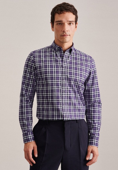 seidensticker Flanellhemd »Slim«, Slim Button-Down-Kragen Karo