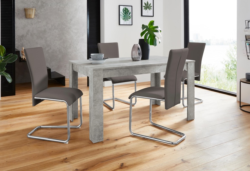 Homexperts Essgruppe »Nick3-Mulan«, (Set, 5 tlg.), mit 4 Stühlen, Tisch in Beton-Optik, Breite 140 cm