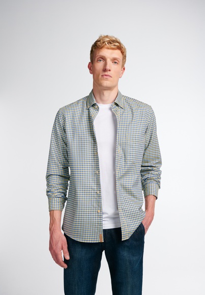 ETERNA LANGARM HEMD SLIM FIT UPCYCLING SHIRT OXFORD GOLDGELB/ROYALBLAU