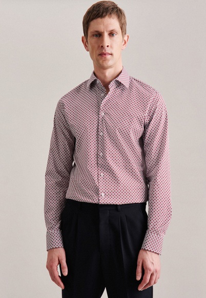 Business Hemd Shaped Fit Langarm Druck Herren Rot Bunt 40