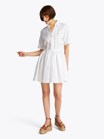 Tommy Hilfiger Hemdblusenkleid »ESS LINEN S/S SHORT DRESS«, mit Tunnelzug in der Taille, mit Rückenfalte,kühlendes Premium Leinen