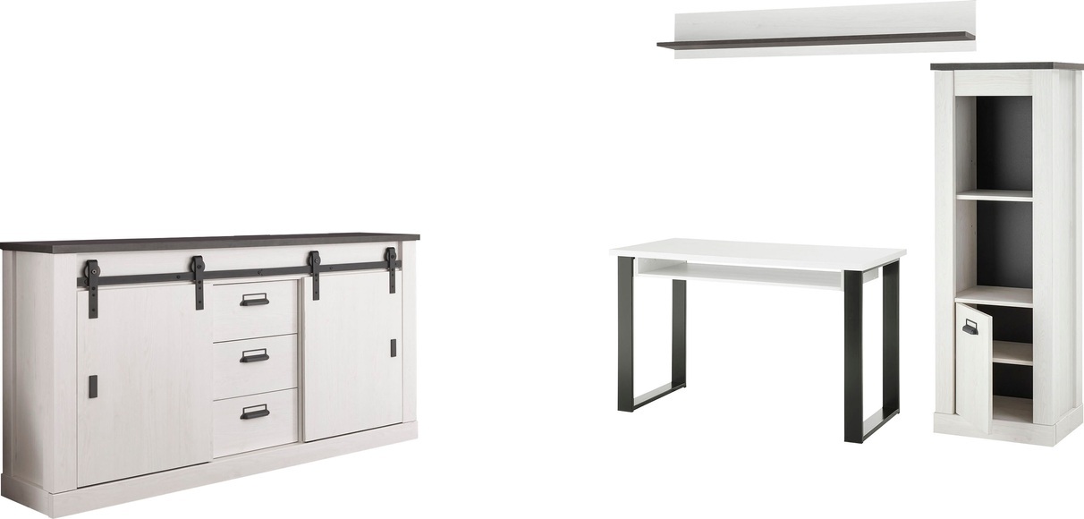 Premium collection by Home affaire Schrank-Set »SHERWOOD«, (4 St.), in modernem Holz Dekor, mit Scheunentorbeschlag und Apothekergriffen aus Metall