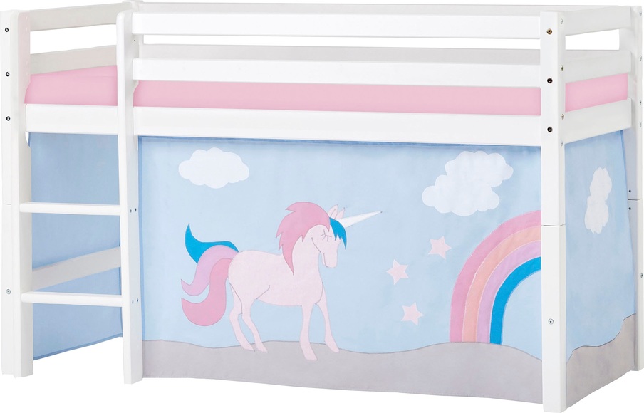 Hoppekids Hochbett »Einhorn«, inkl. Vorhang-Set, Matratze und Rollrost