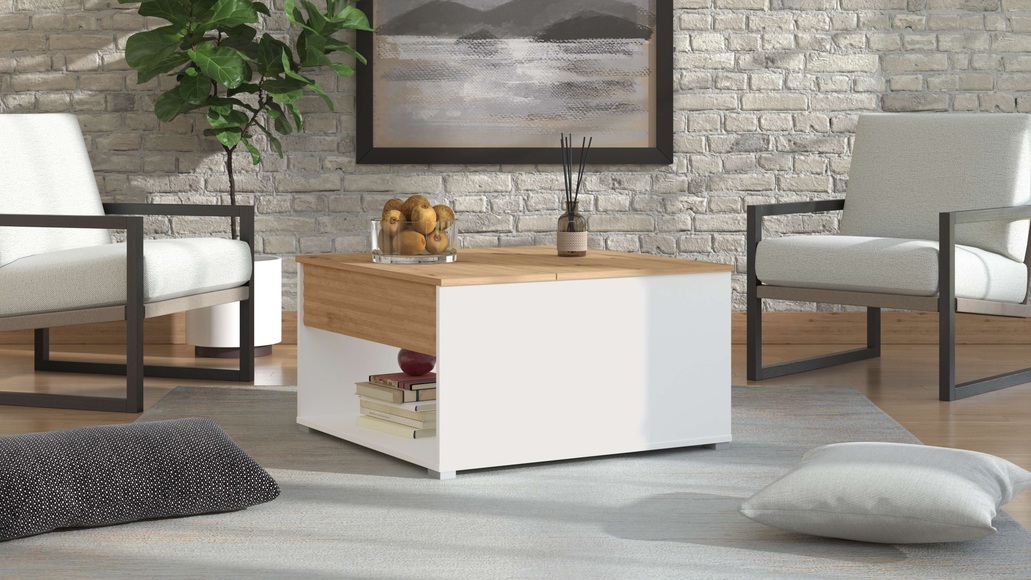 Home affaire Couchtisch »Taranto Kaffeetisch, 80 cm, quadratische Form, modern design«, höhenverstellbar Tischplatte, geschlossenes Fach, schwarz oder weiss