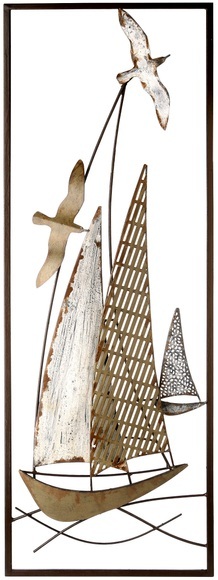 GILDE Wanddekoobjekt »Wandrelief Kutter, grau/braun/weiss/schwarz«, Wanddeko, aus Metall, Segelboot, maritim, Wohnzimmer