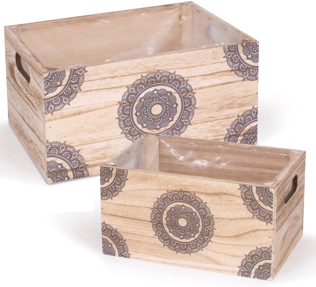 Franz Müller Flechtwaren Holzkiste, (Set, 2 St.), mit Ornamenten bedruckt, inkl. Innenfolie
