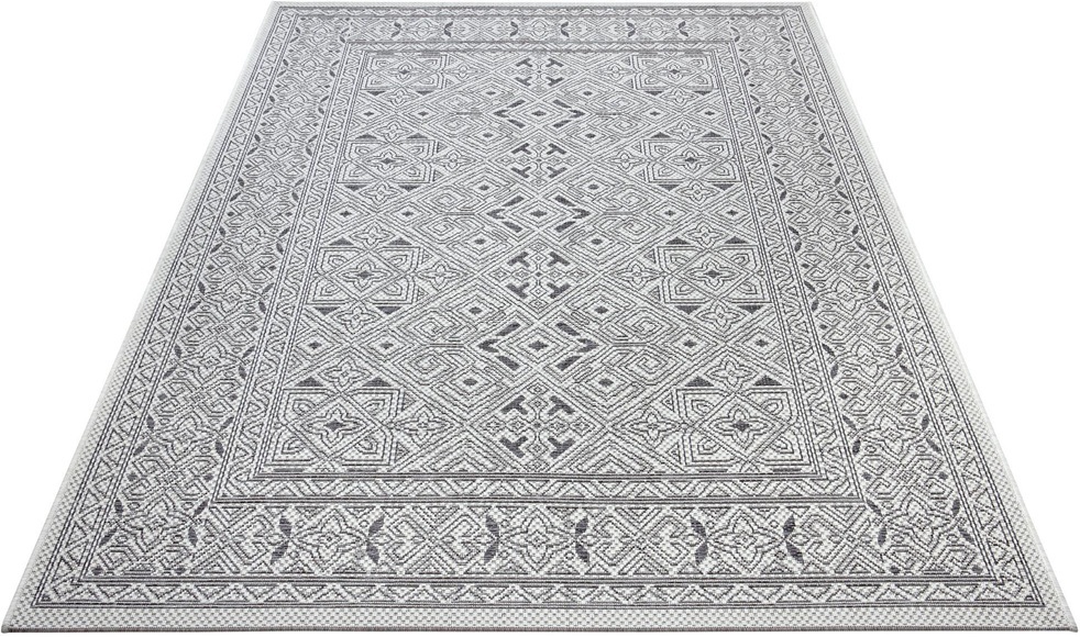 NORTHRUGS Teppich »Cuadrado«, rechteckig, 4 mm Höhe, Flachgewebe In und Outdoor geeignet, Grafisches Design, gekettelt, Wohnzimmer, Balkon, Terrasse, Garten, Robust, Pflegeleicht
