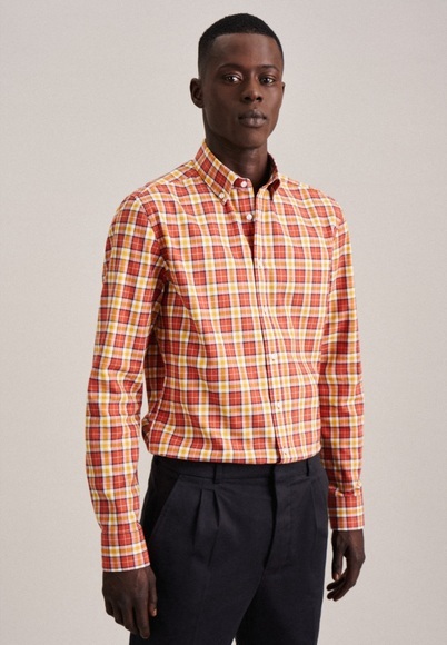 seidensticker Flanellhemd »Shaped«, Shaped Langarm Button-Down-Kragen Karo