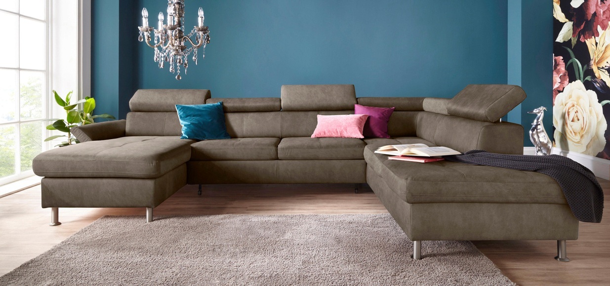 exxpo - sofa fashion Wohnlandschaft, inkl. Kopf- bzw. Rückenverstellungwahlweise mit Bettfunktion und Bettkasten