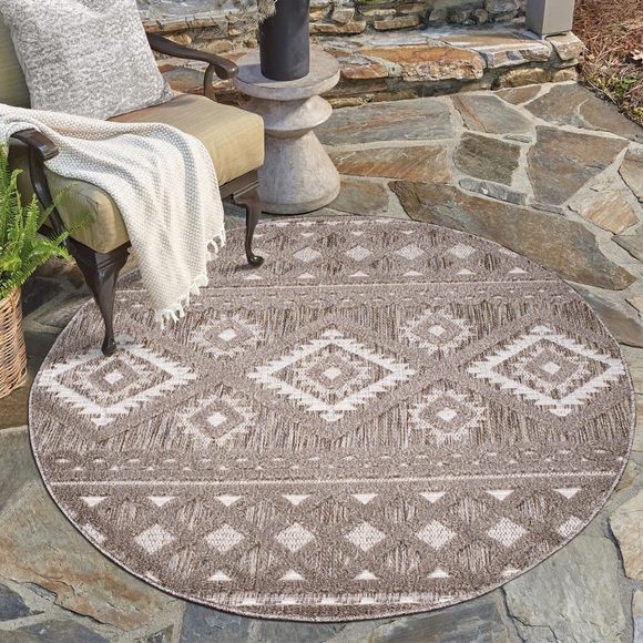Carpet City Teppich »Santorini«, rund, 5 mm Höhe, 3D-Effekt, für Wohnzimmer, Flur, Küche, Wintergarten, Balkon, Wetterfest & UV-beständig