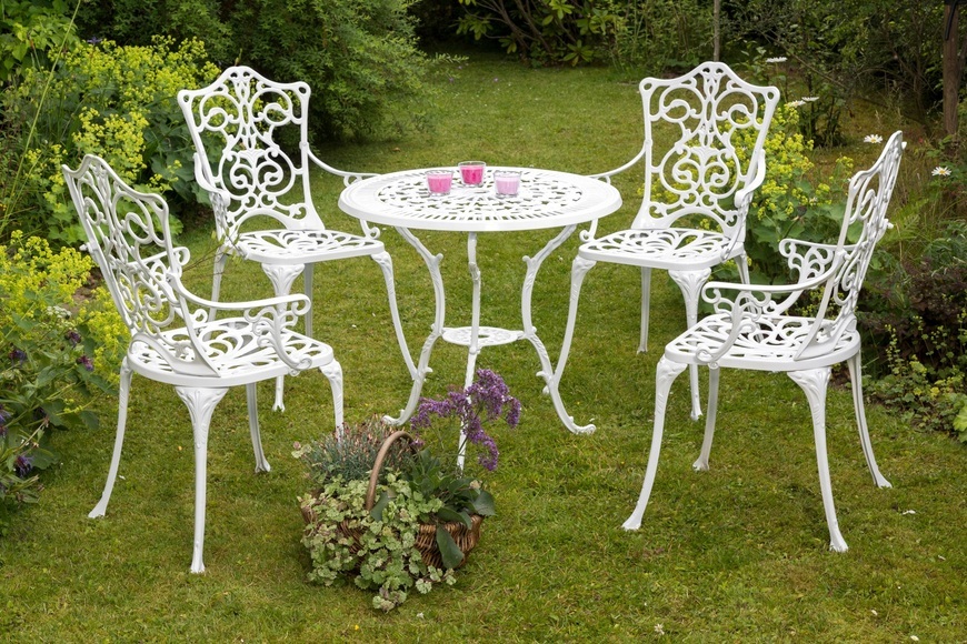 MERXX Gartenmöbelset »Lugano«, 5tlg., 4 Sessel, Tisch Ø 70 cm, Aluminium