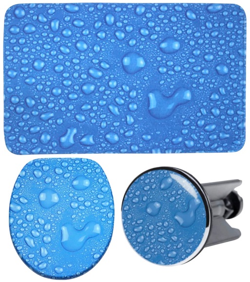 Sanilo Badaccessoires-Sets »Tautropfen Blau«, (Komplett-Set, 3 tlg.), bestehend aus WC-Sitz, Badteppich und Waschbeckenstöpsel
