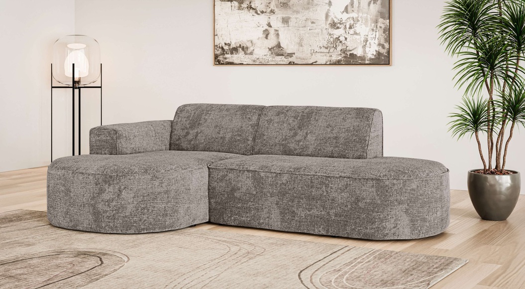 GOODproduct Ecksofa »ADELLA XL Design-Sofa mit Recamiere rechts/links, 263/159/76 cm« L-Form XL mit Wellenunterfederung, runde Form, auch in Cord