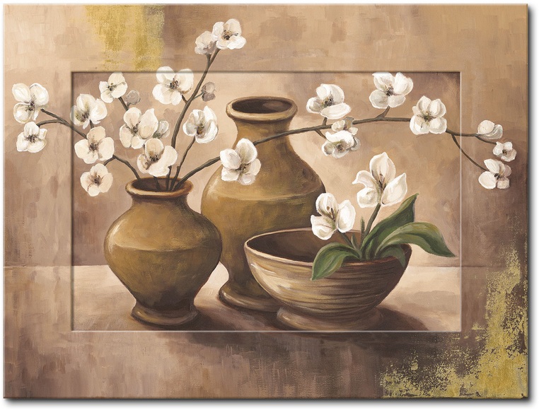 Artland Wandbild »Weisse Kirschblüten in braunen Vasen«, Vasen & Töpfe, (1 St.)