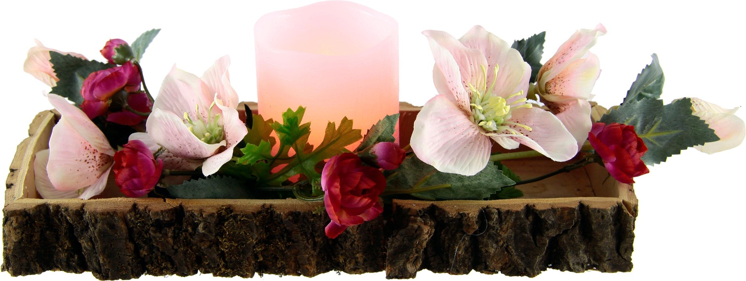 Home affaire Holztablett, LED-Kerze/Christrose