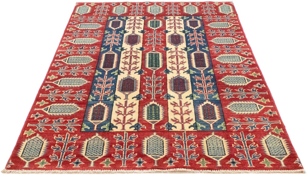 morgenland Wollteppich »Kazak Teppich handgeknüpft rot«, rechteckig, 7 mm Höhe