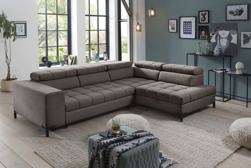 exxpo - sofa fashion Ecksofa, Steppung im Sitzbereich, Wahlweise mit Bettfunktion und Bettkasten, inklusive 5 verstellbaren Kopfstützen