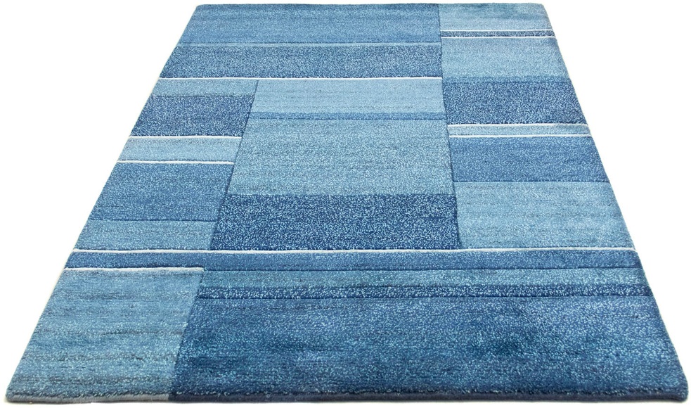 morgenland Wollteppich »Nepal Teppich handgeknüpft blau«, rechteckig, 18 mm Höhe