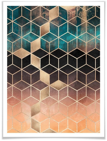 Wall-Art Poster »Gold Grün Geometrie«, Schriftzug, (1 St.)