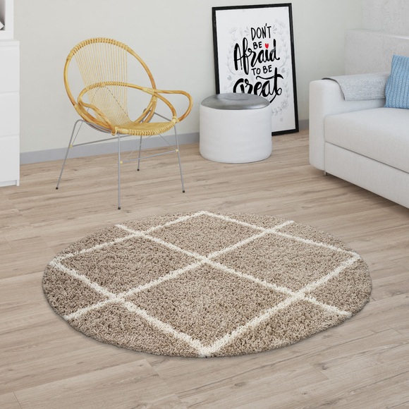 Paco Home Hochflor-Teppich »Kalmar 441«, rund, 40 mm Höhe, Scandi Design, Rauten Muster, weich & kuschelig, ideal im Wohnzimmer & Schlafzimmer