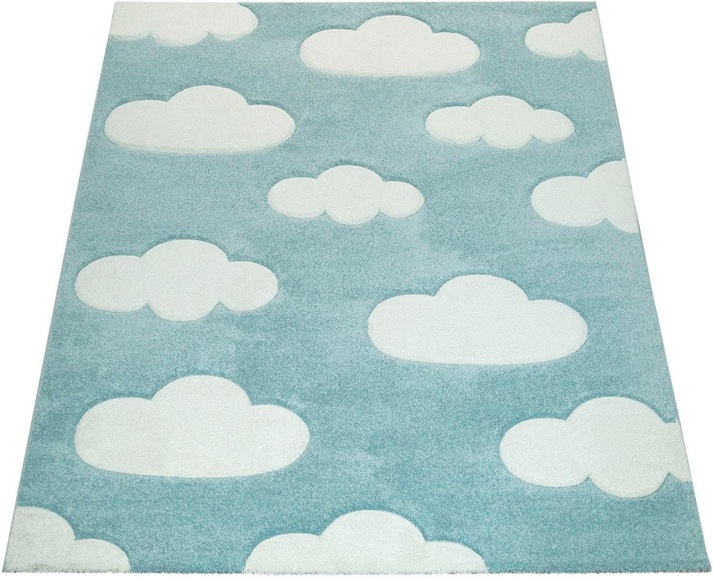Paco Home Kinderteppich »Cosmo 342«, rechteckig, 12 mm Höhe, 3D-Design, niedliches Wolken Motiv, Pastell-Farben, Kinderzimmer