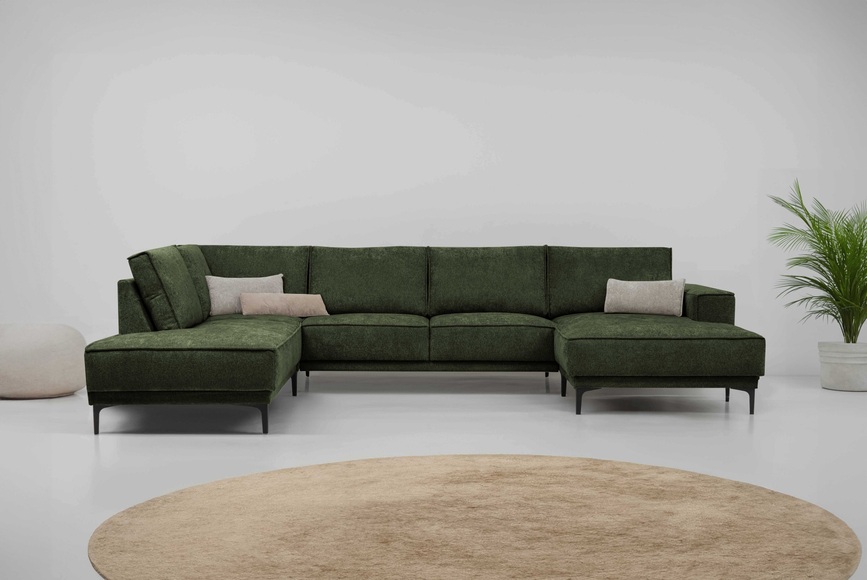 Places of Style Wohnlandschaft »XXL Sofa Oland, Struktur, Flachgewebe, Luxus-Microfaser, Boucle«, U-Form, 345 cm, Wellenunterfederung, Skandi-Design, Metallfüsse