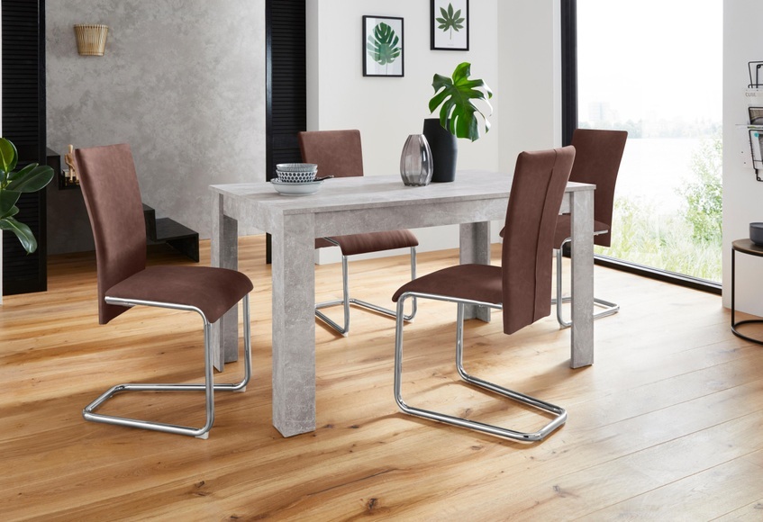 Homexperts Essgruppe »Nick3-Mulan«, (Set, 5 tlg.), mit 4 Stühlen, Tisch in Beton-Optik, Breite 140 cm