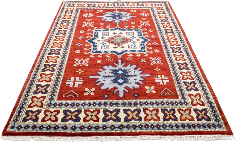 morgenland Wollteppich »Kazak Teppich handgeknüpft rot«, rechteckig, 18 mm Höhe